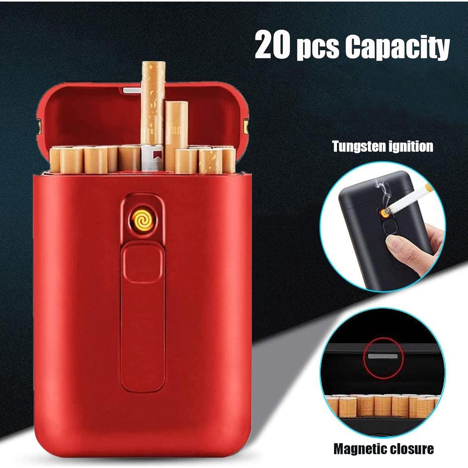 Estuche para Cigarrillos con Encendedor Eléctrico Rojo 2 en 1