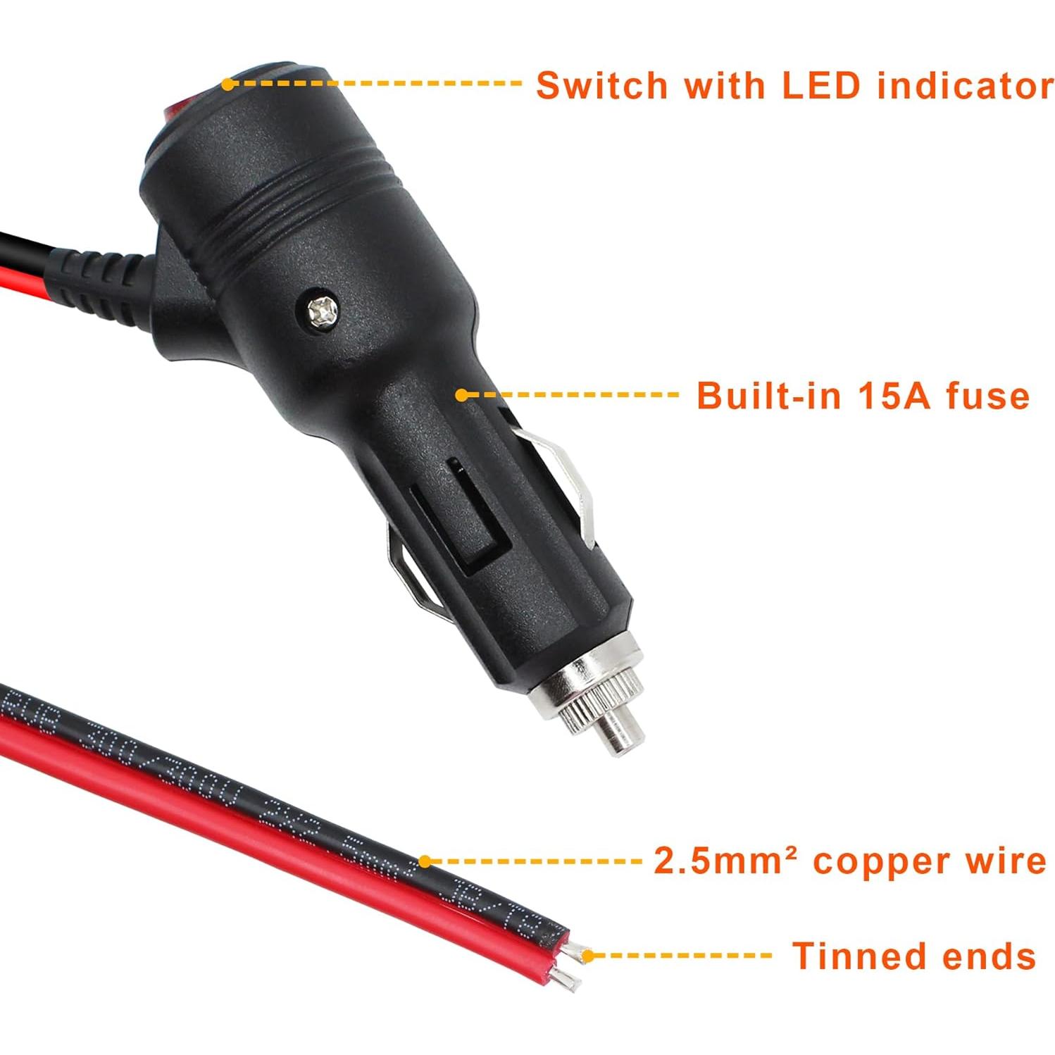 Enchufe de encendedor de cigarrillos 12V Xilaghy con interruptor y fusible