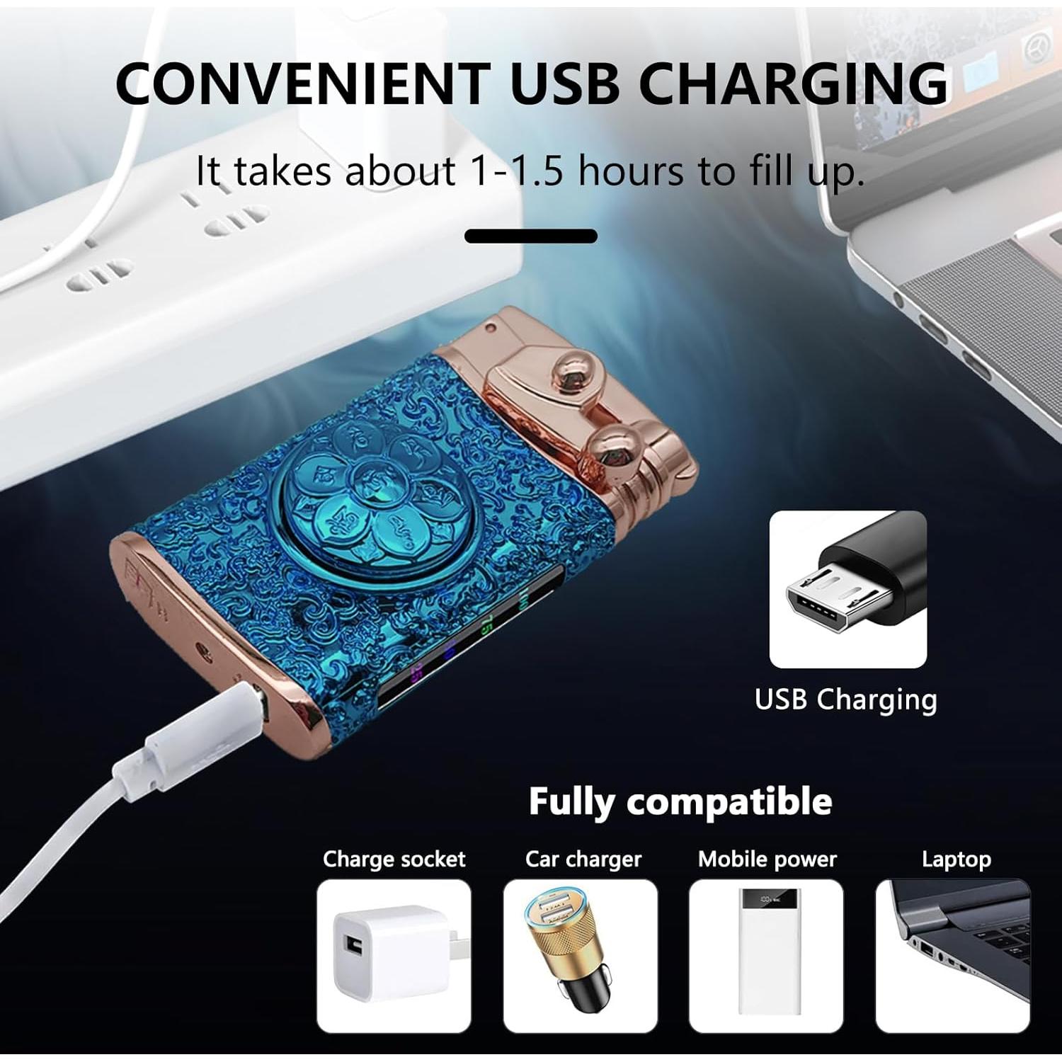 Encendedor Eléctrico TIKIUKI Azul Recargable USB a Prueba de Viento