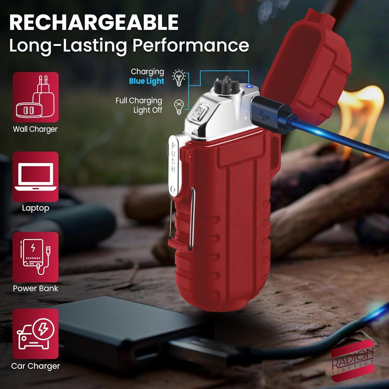 Encendedor Eléctrico Doble Arco Radion Rojo Recargable USB
