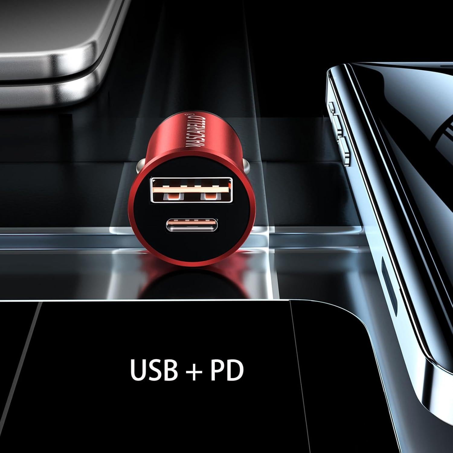Cargador Rápido de Coche USB-C 38W MASCARELLO Rojo
