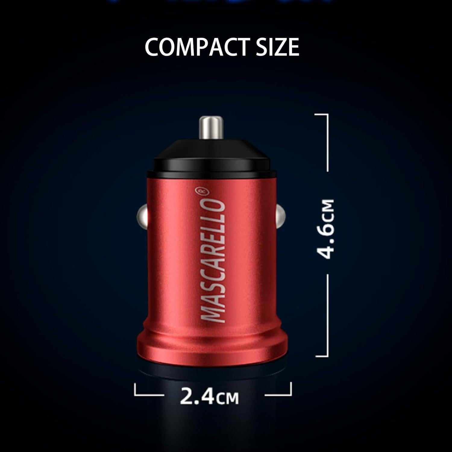 Cargador Rápido de Coche USB-C 38W MASCARELLO Rojo