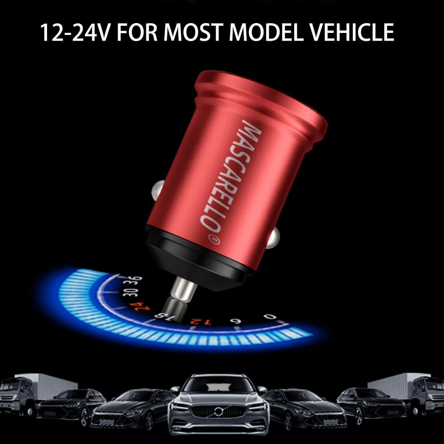 Cargador Rápido de Coche USB-C 38W MASCARELLO Rojo