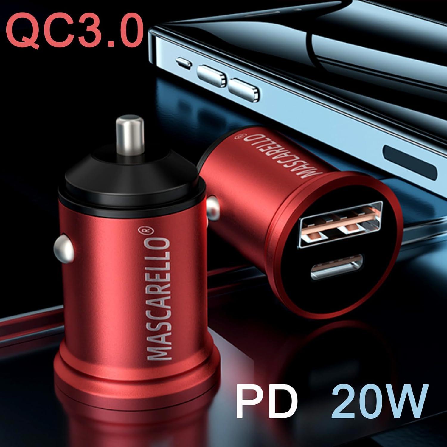 Cargador Rápido de Coche USB-C 38W MASCARELLO Rojo