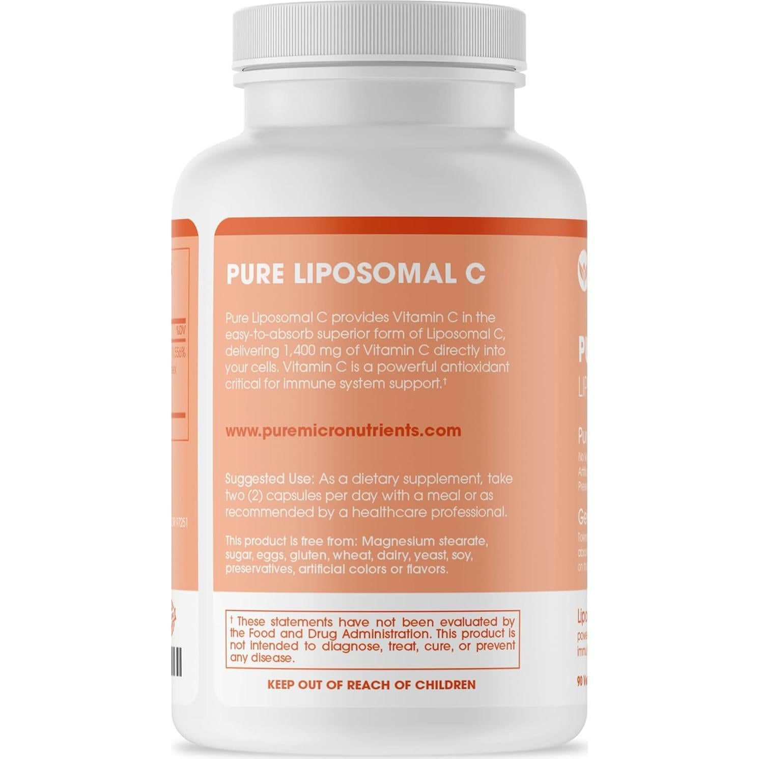 Vitaminas Liposomales Puras de Vitamina C - 90 Cápsulas - Alta Absorción