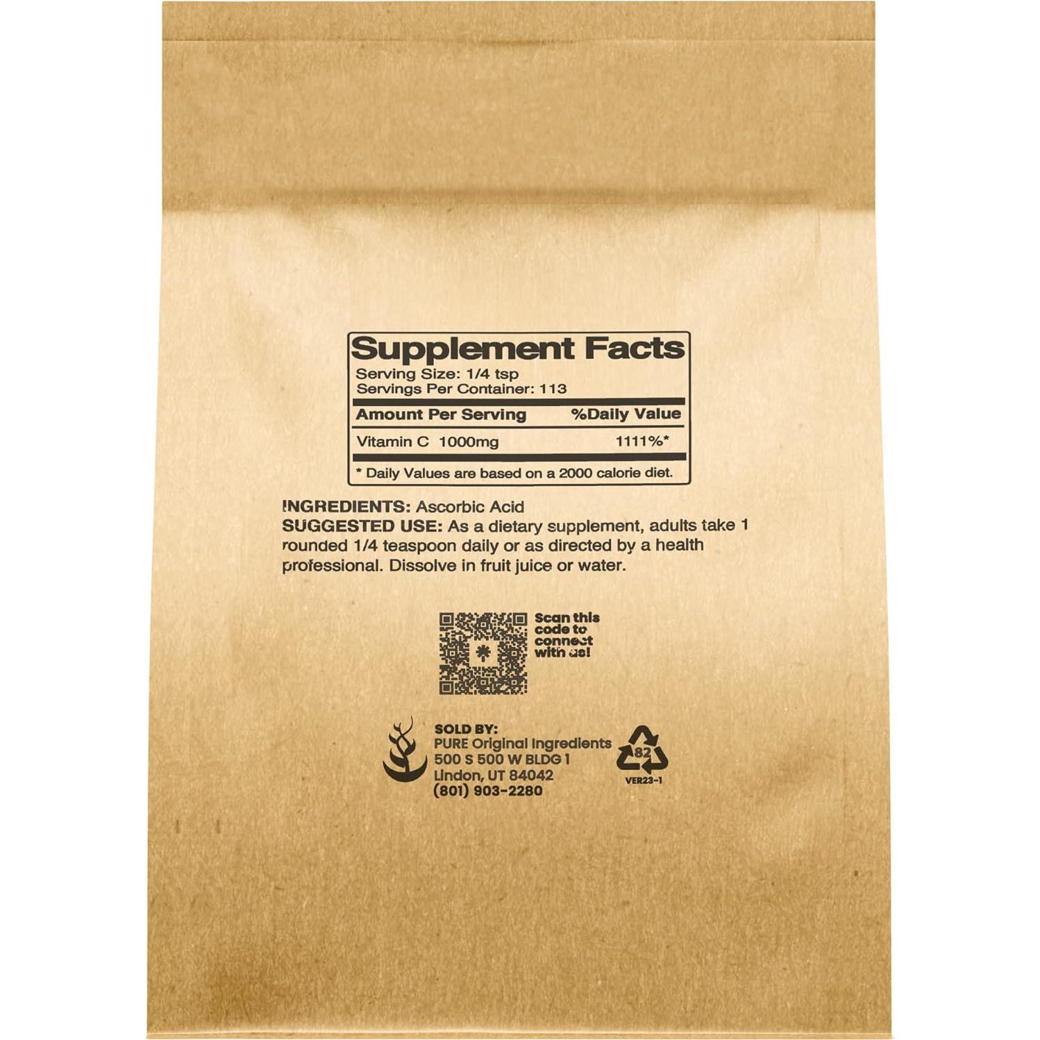 Polvo de Vitamina C Pura 113.4 g - Ingredientes Orgánicos