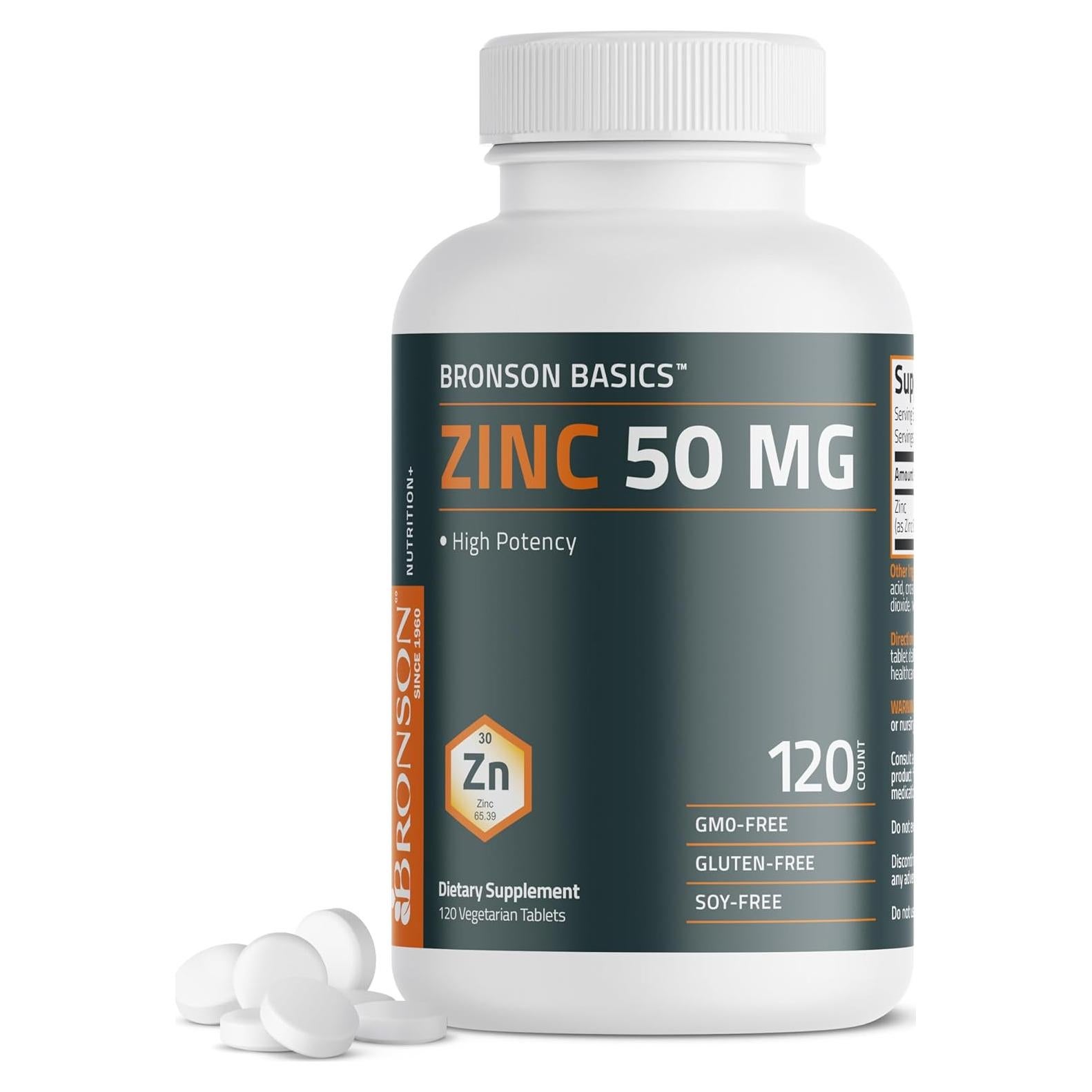 Suplemento de Zinc Bronson 50 MG 120 Tabletas Vegetarianas