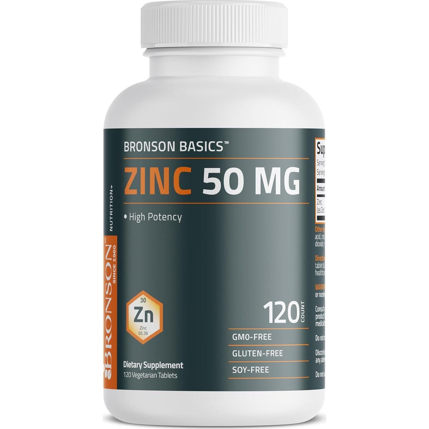 Suplemento de Zinc Bronson 50 MG 120 Tabletas Vegetarianas
