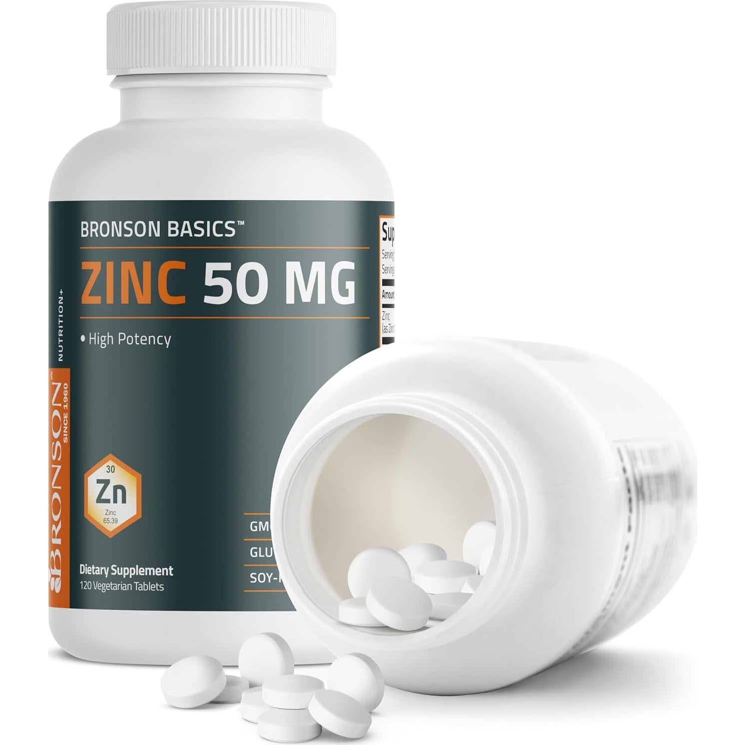 Suplemento de Zinc Bronson 50 MG 120 Tabletas Vegetarianas