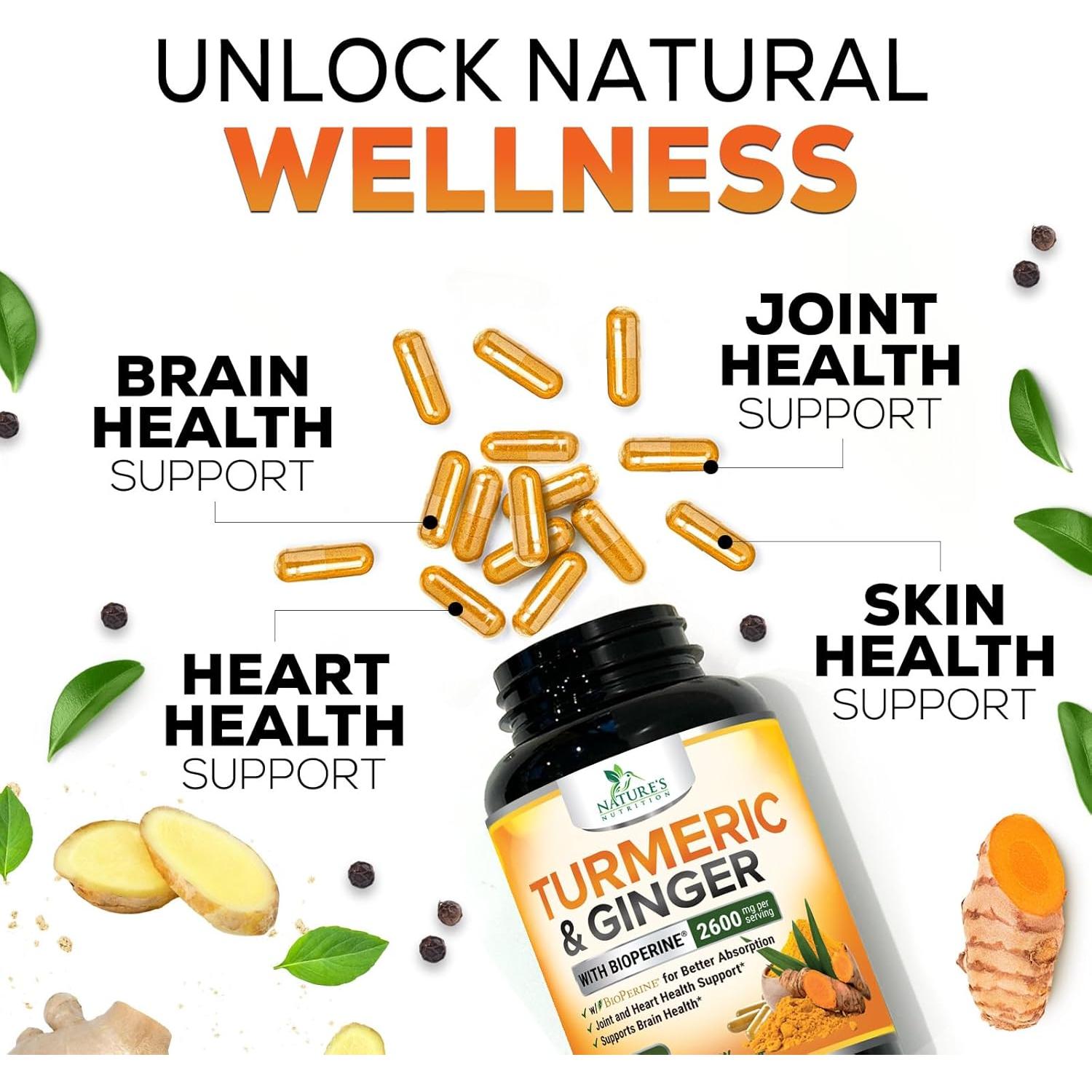 Suplemento de Cúrcuma Curcumina 2600mg Nature's Nutrition - 60 Cápsulas