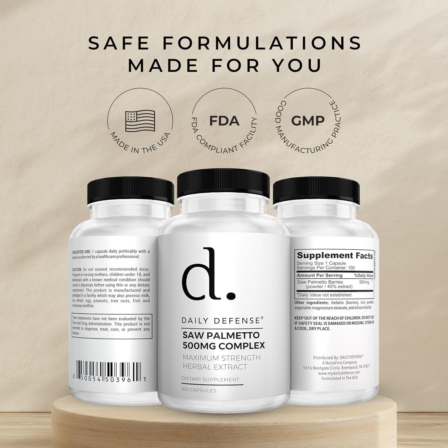 Suplemento de Saw Palmetto Daily Defense 300 Cápsulas 500mg