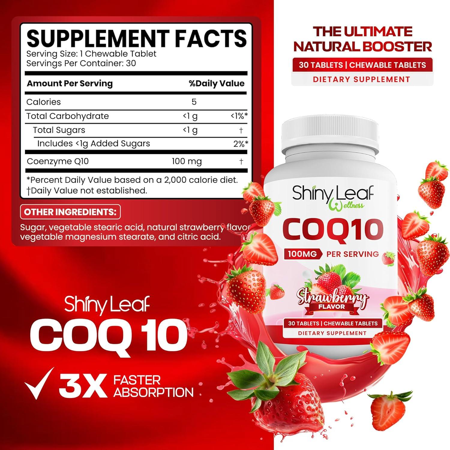 Suplemento CoQ10 Masticable Shiny Leaf 100mg - 30 Tabletas