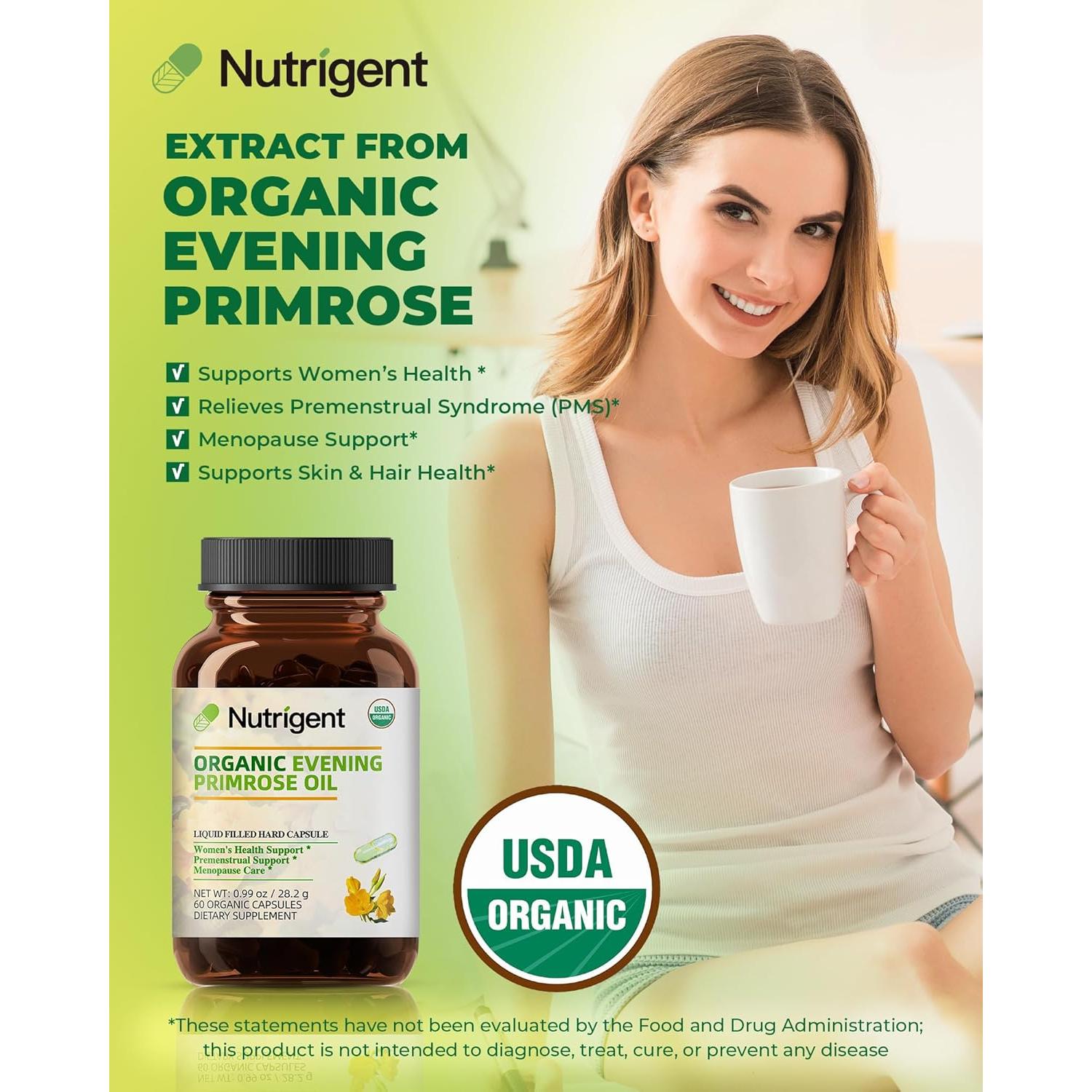 Suplemento Aceite de Onagra Orgánico Nutrigent 940 mg 60 Cápsulas
