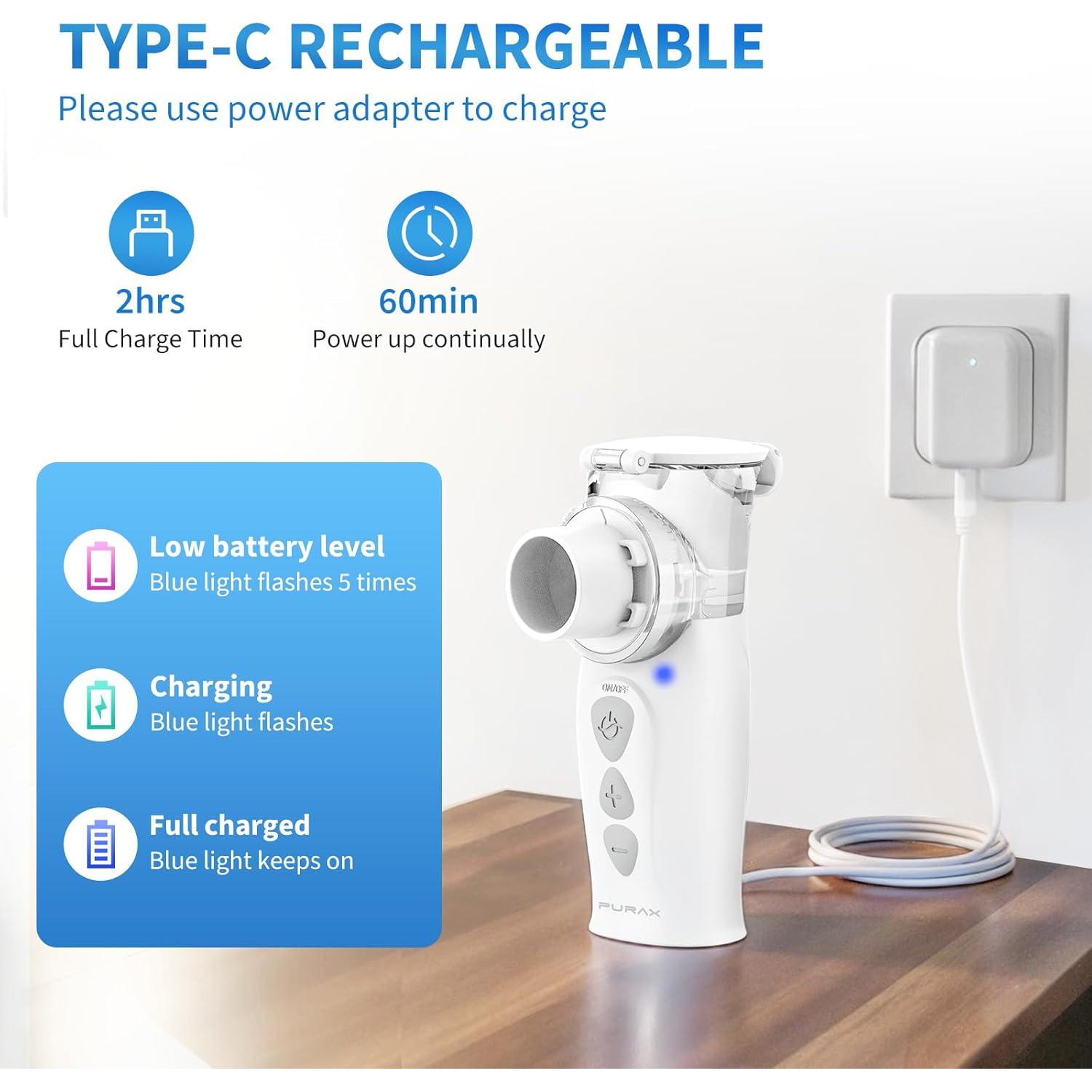 Nebulizador Portátil PURAX para Adultos y Niños - Silencioso y Recargable