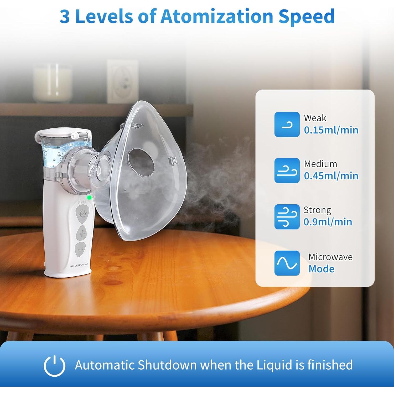 Nebulizador Portátil PURAX para Adultos y Niños - Silencioso y Recargable