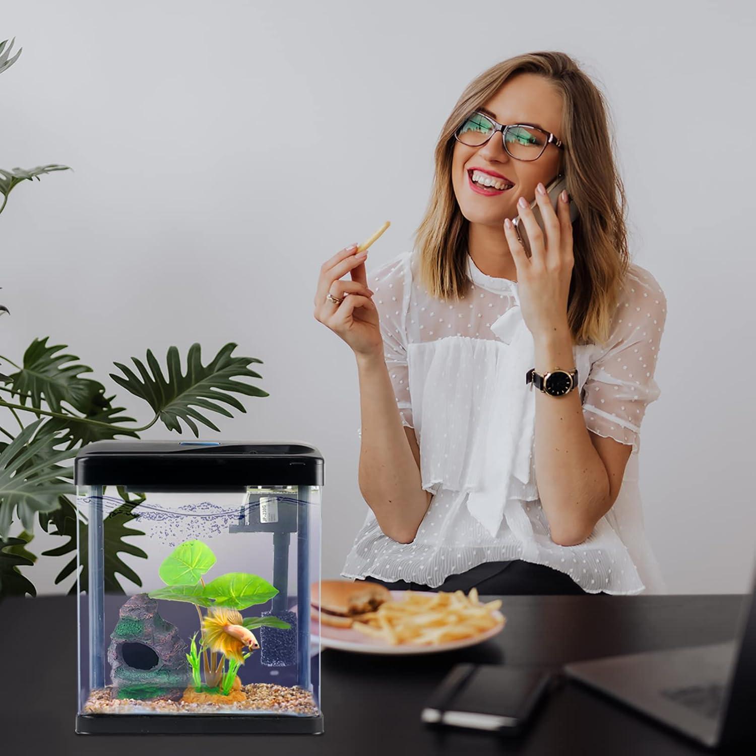 Acuario de Vidrio Autolimpiante Coospider 7.57L con Luz LED