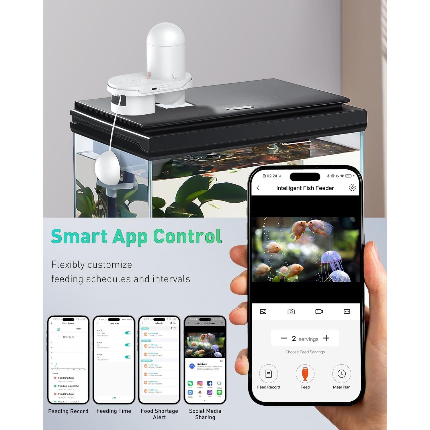 Dispensador Automático de Comida para Peces Pawfly 230 mL WiFi