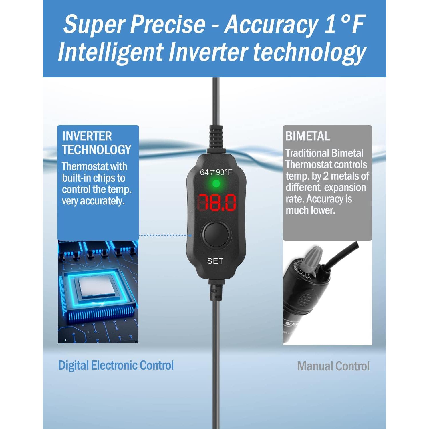 Calentador de Acuario 200W AquaMiracle Súper Corto LED 20-40 Gal