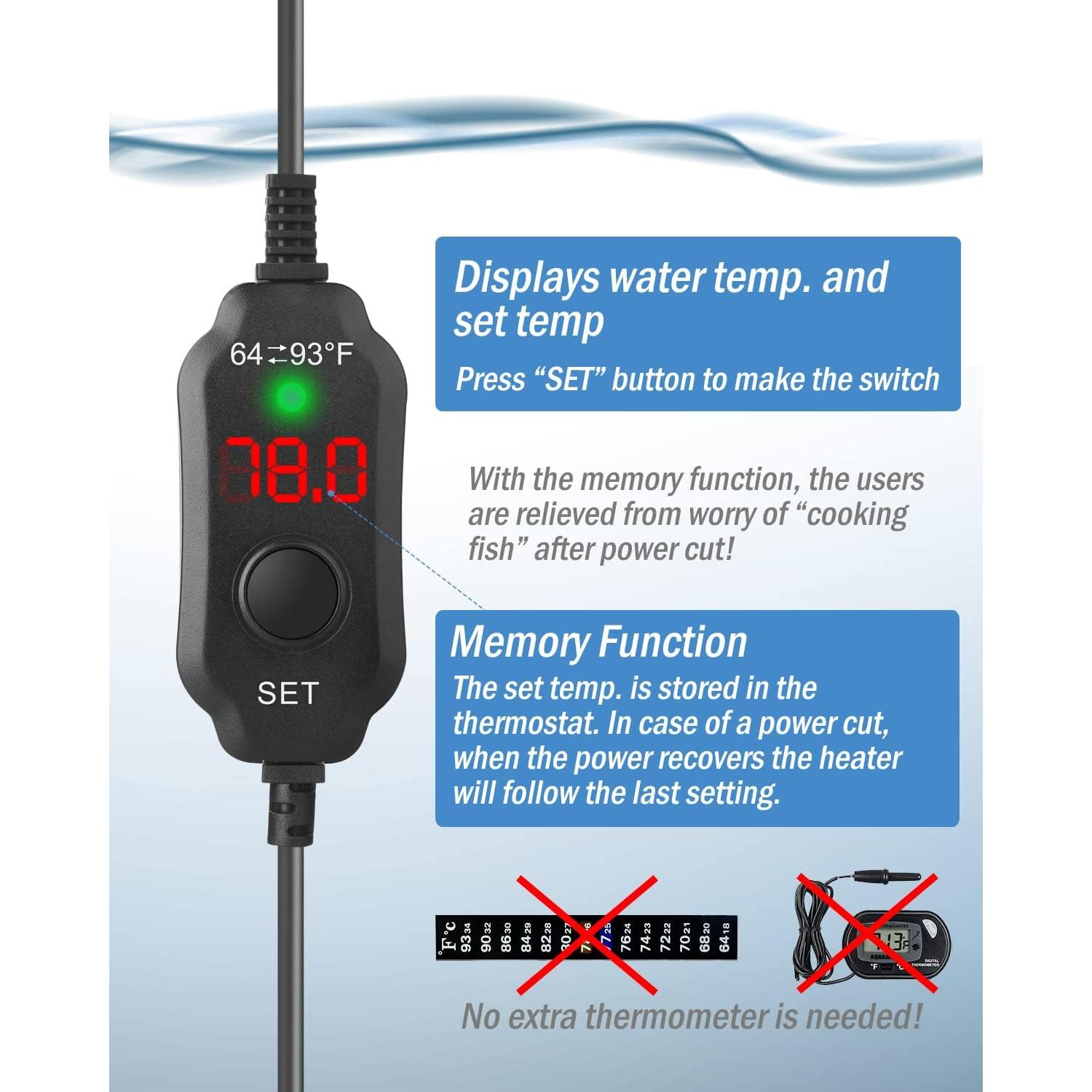 Calentador de Acuario 200W AquaMiracle Súper Corto LED 20-40 Gal