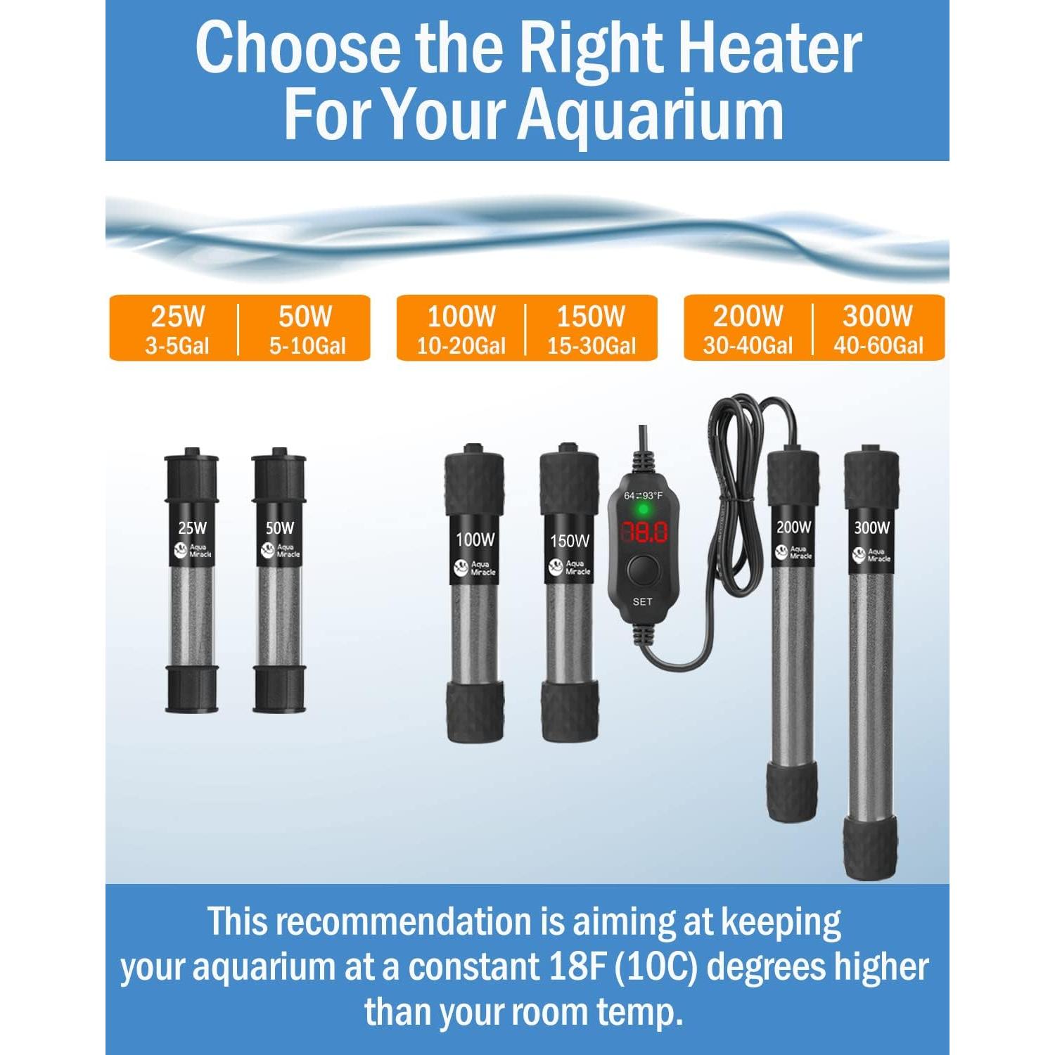 Calentador de Acuario 200W AquaMiracle Súper Corto LED 20-40 Gal