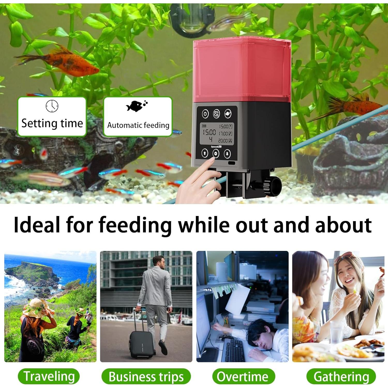 Comedero Automático para Peces ZWJBSGY 320ML LCD Rojo