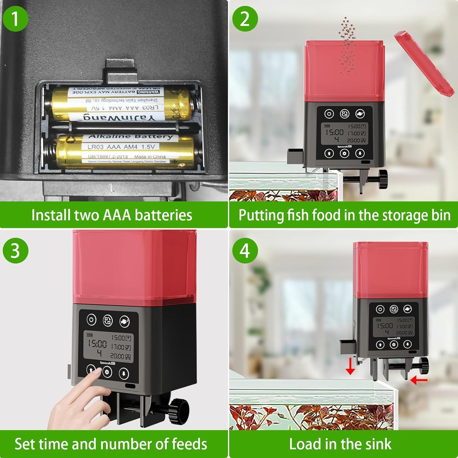 Comedero Automático para Peces ZWJBSGY 320ML LCD Rojo