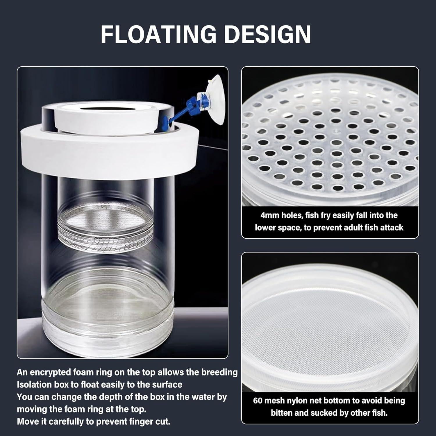 Caja de Cría Flotante KOHUDIS para Alevines 10.2x10.2x14.5cm