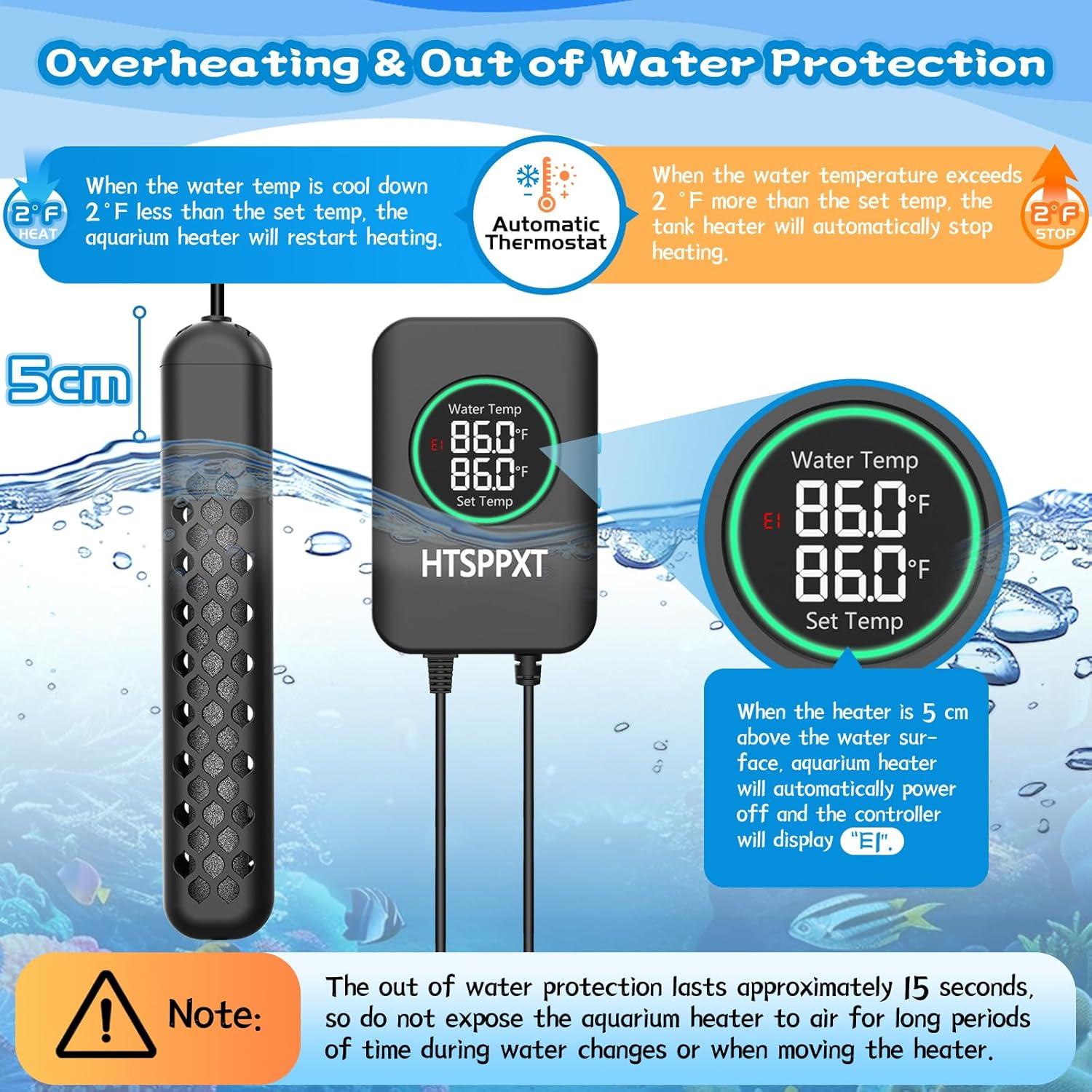 Calentador de Acuario HTSPPXT 500W Ajustable con Control LED