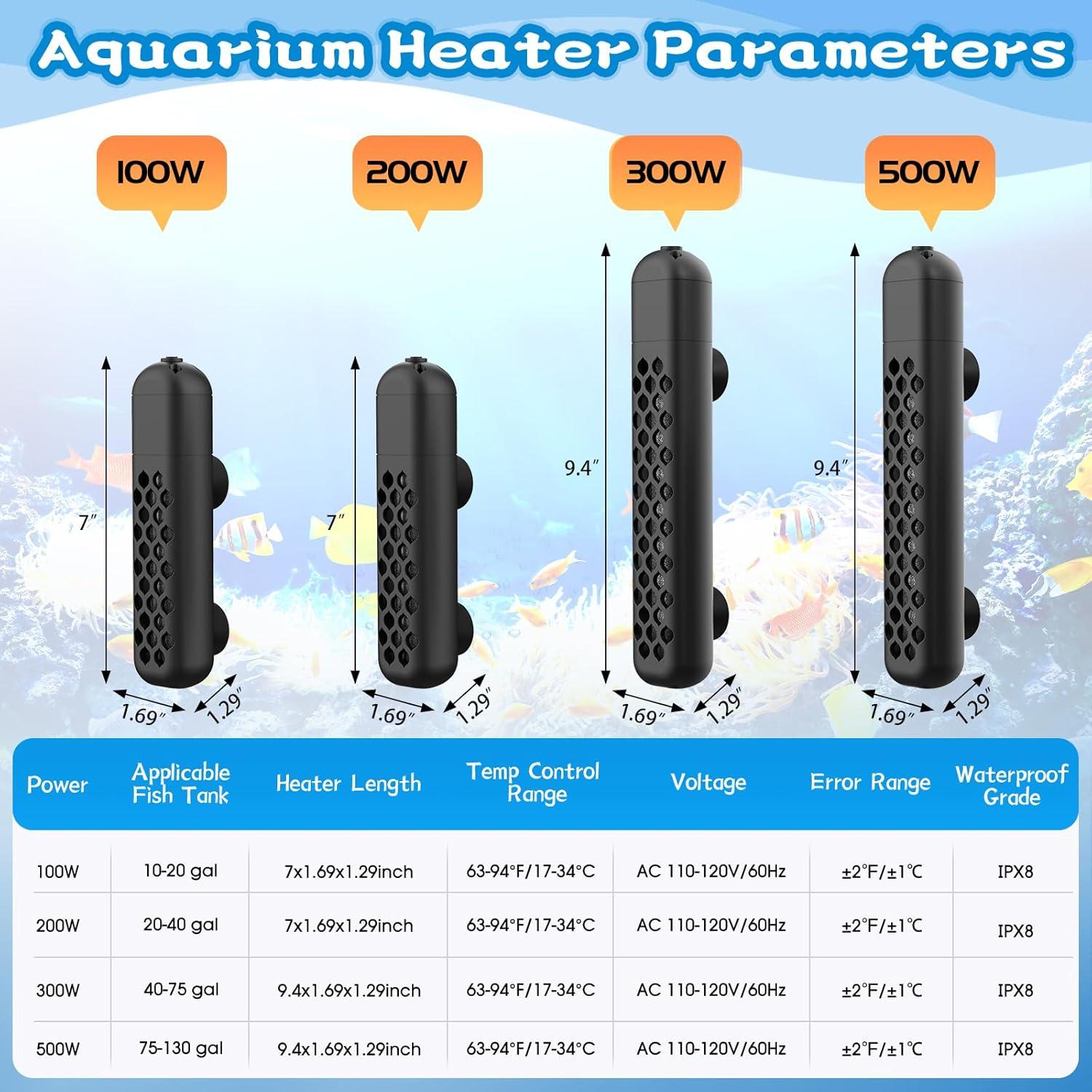 Calentador de Acuario HTSPPXT 500W Ajustable con Control LED