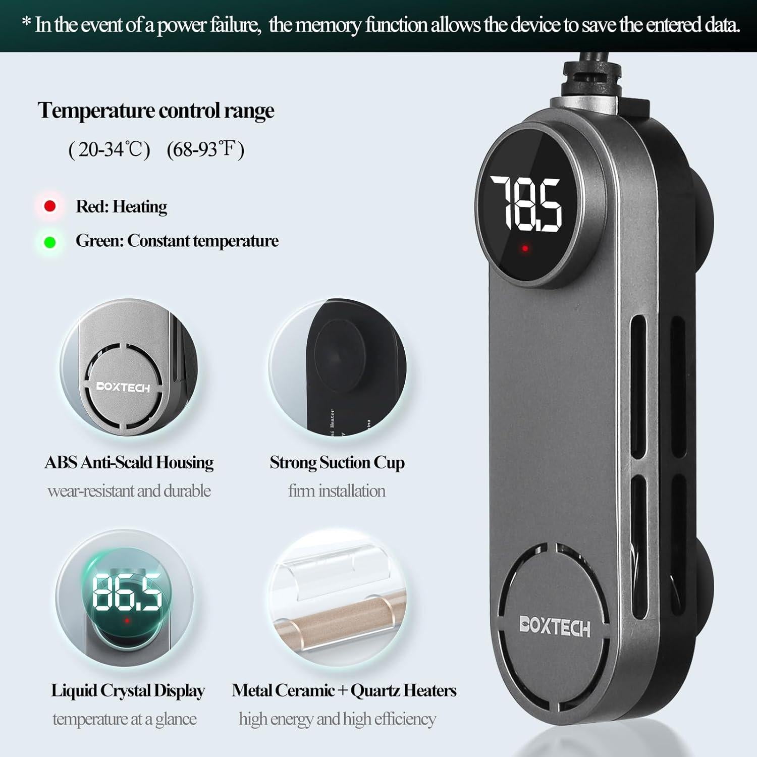 Calentador de Acuario Sumergible Boxtech 100W para 45-95L