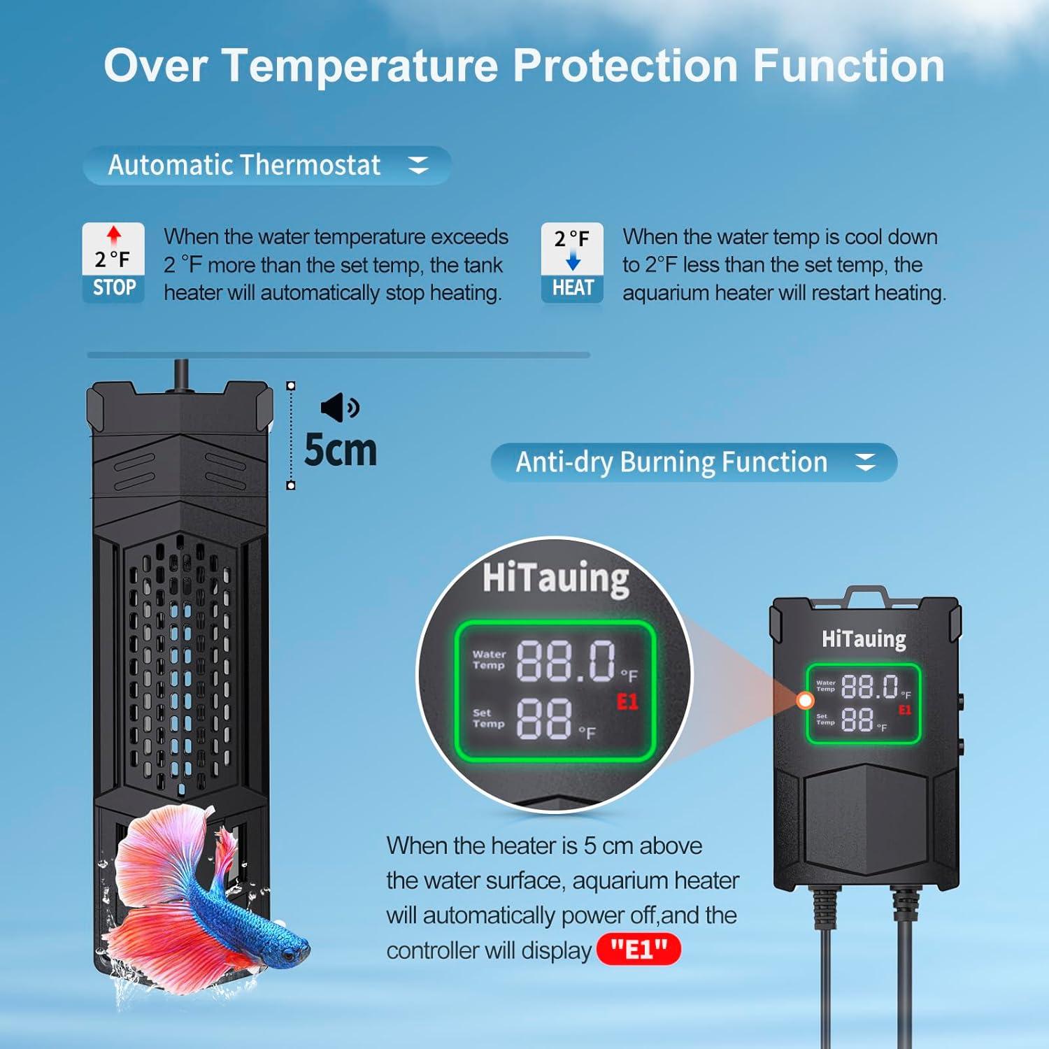 Calentador de Acuario HiTauing 1000W con Controlador IC - Agua Dulce/Salada