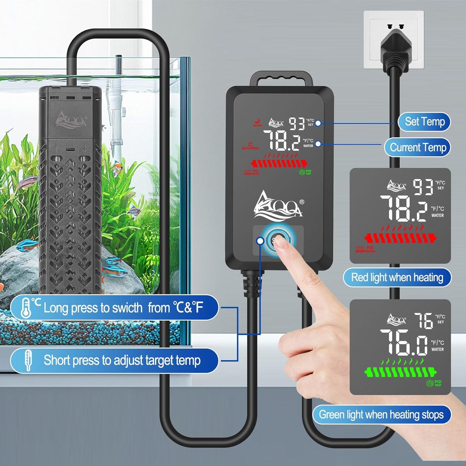 Calentador de Acuario AQQA 500W para 208-492 Litros con Controlador