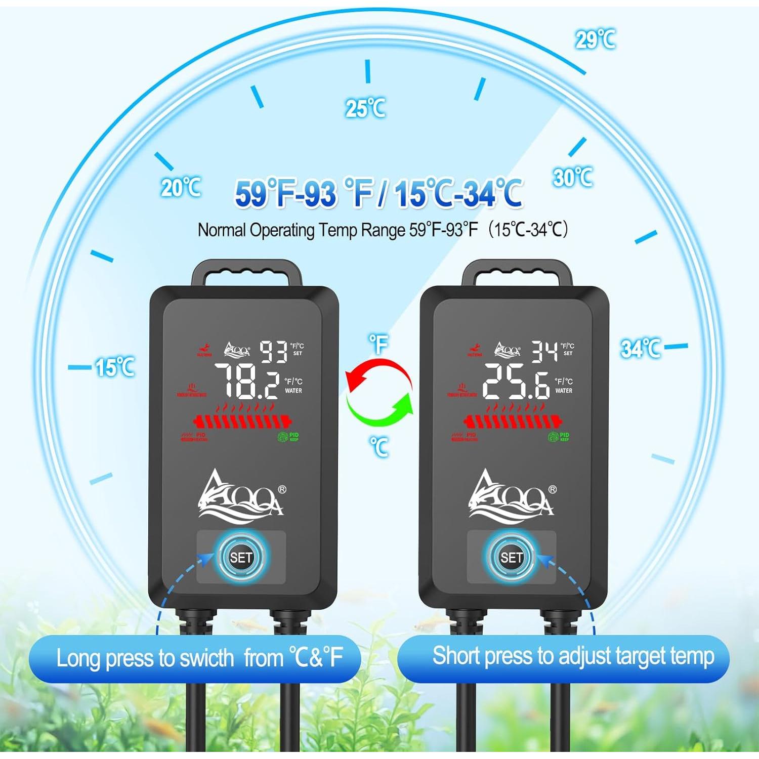 Calentador de Acuario AQQA 500W para 208-492 Litros con Controlador