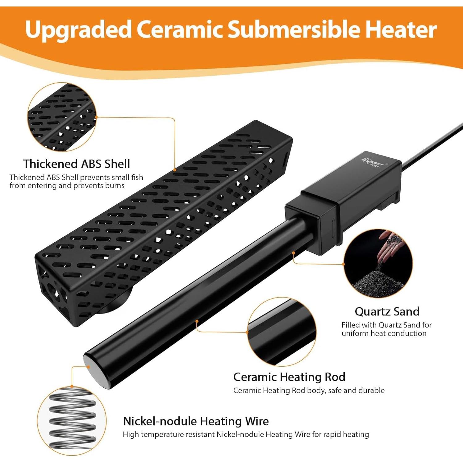 Calentador de Acuario Hygger 25W Cerámica Control LED 20-34°C