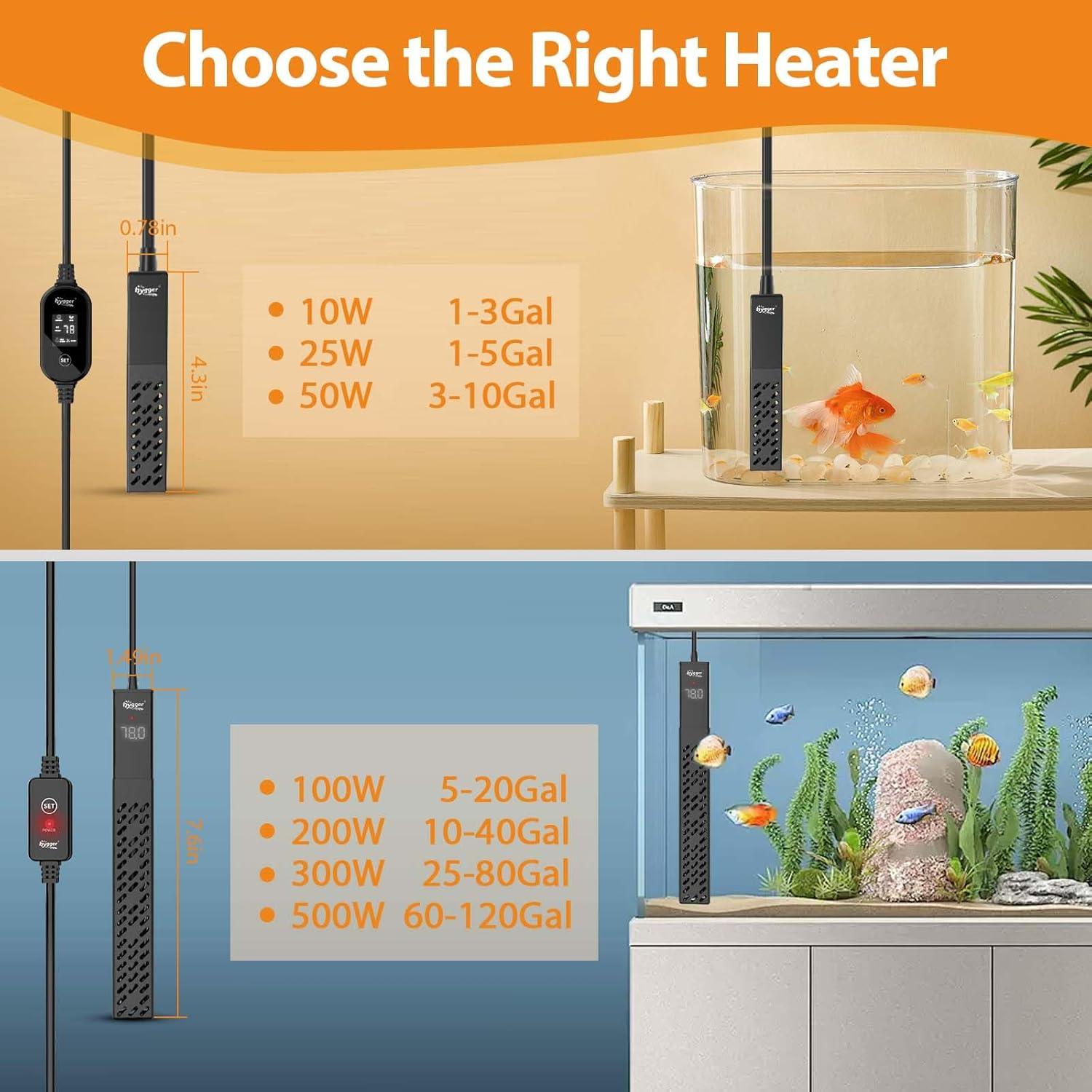 Calentador de Acuario Hygger 25W Cerámica Control LED 20-34°C