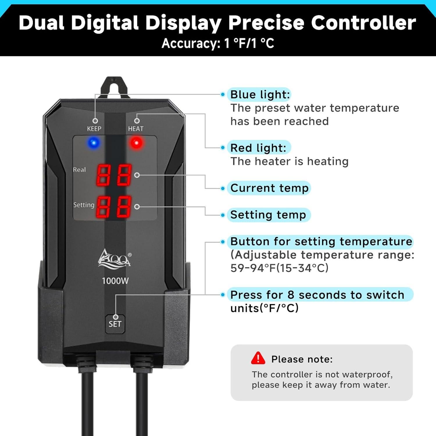 Calentador de Acuario AQQA 300W/500W/800W/1000W Digital