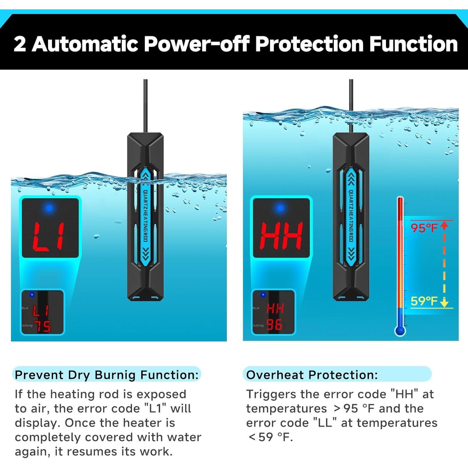 Calentador de Acuario AQQA 300W/500W/800W/1000W Digital