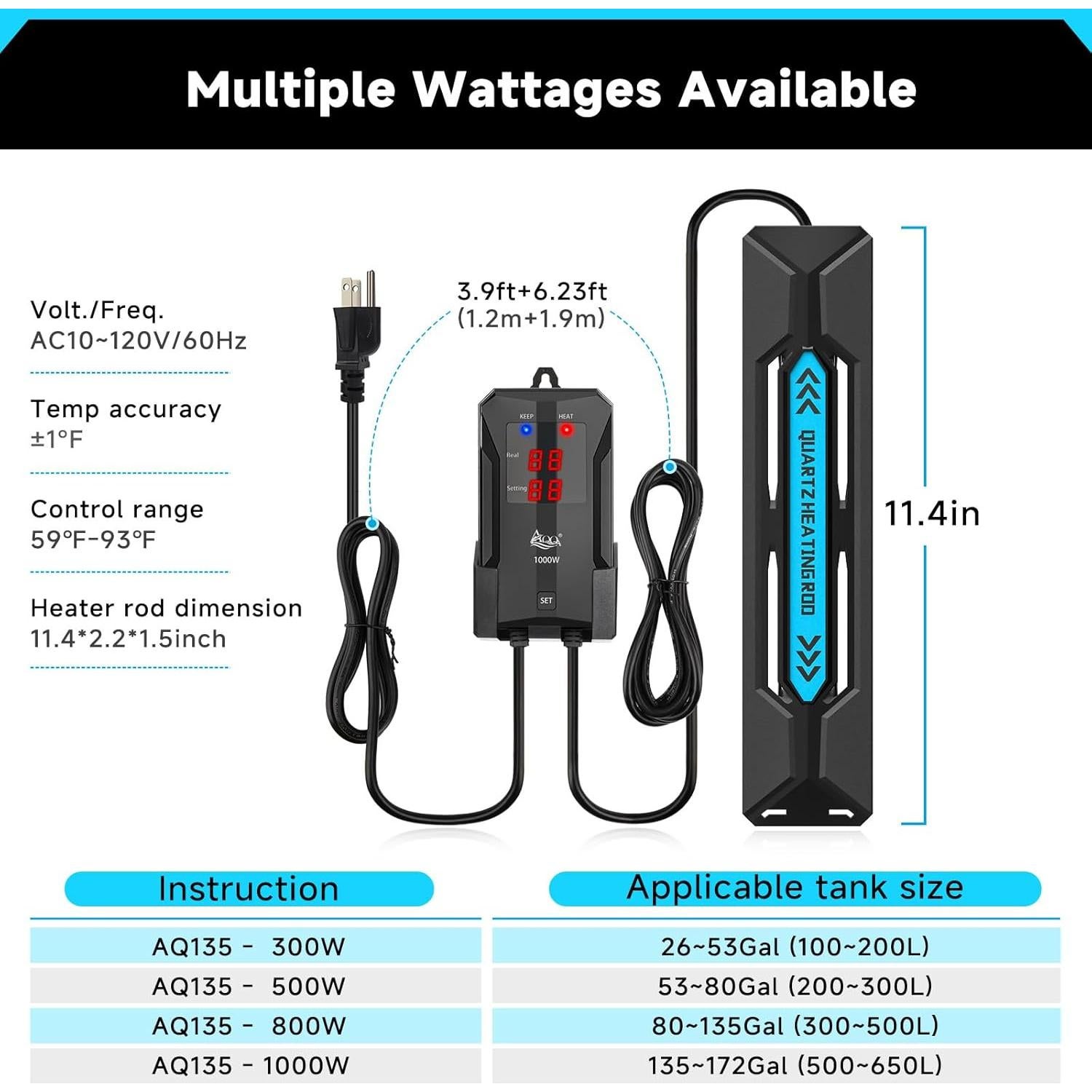 Calentador de Acuario AQQA 300W/500W/800W/1000W Digital