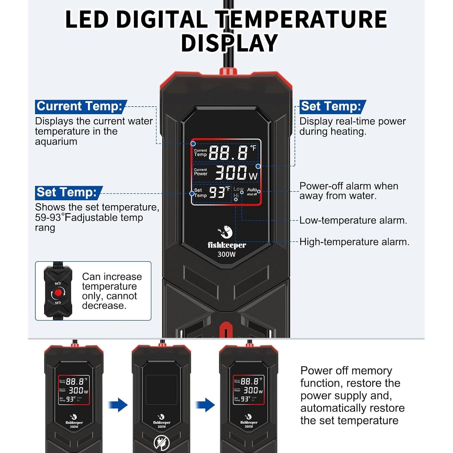 Calentador de Acuario Fishkeeper 300W para 100-200 Litros