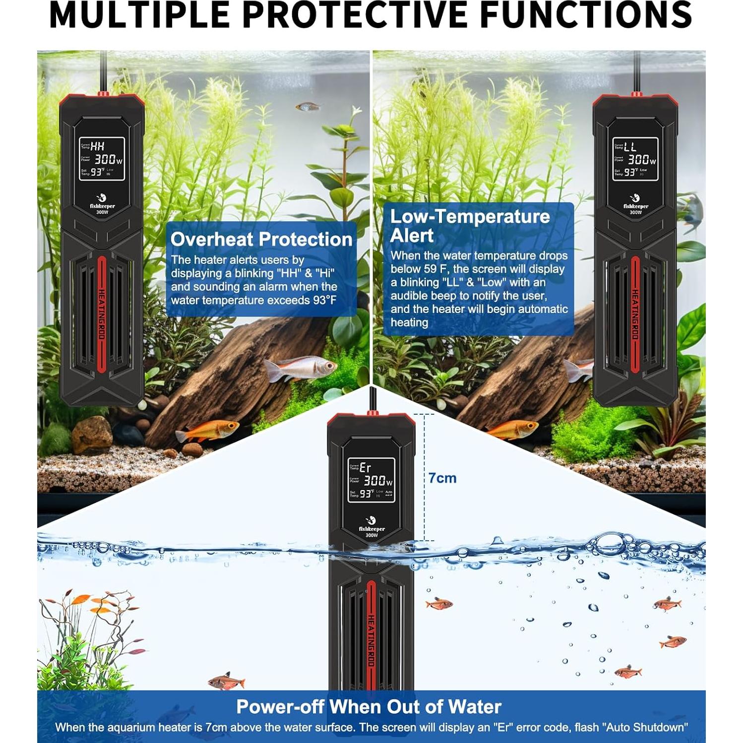 Calentador de Acuario Fishkeeper 300W para 100-200 Litros