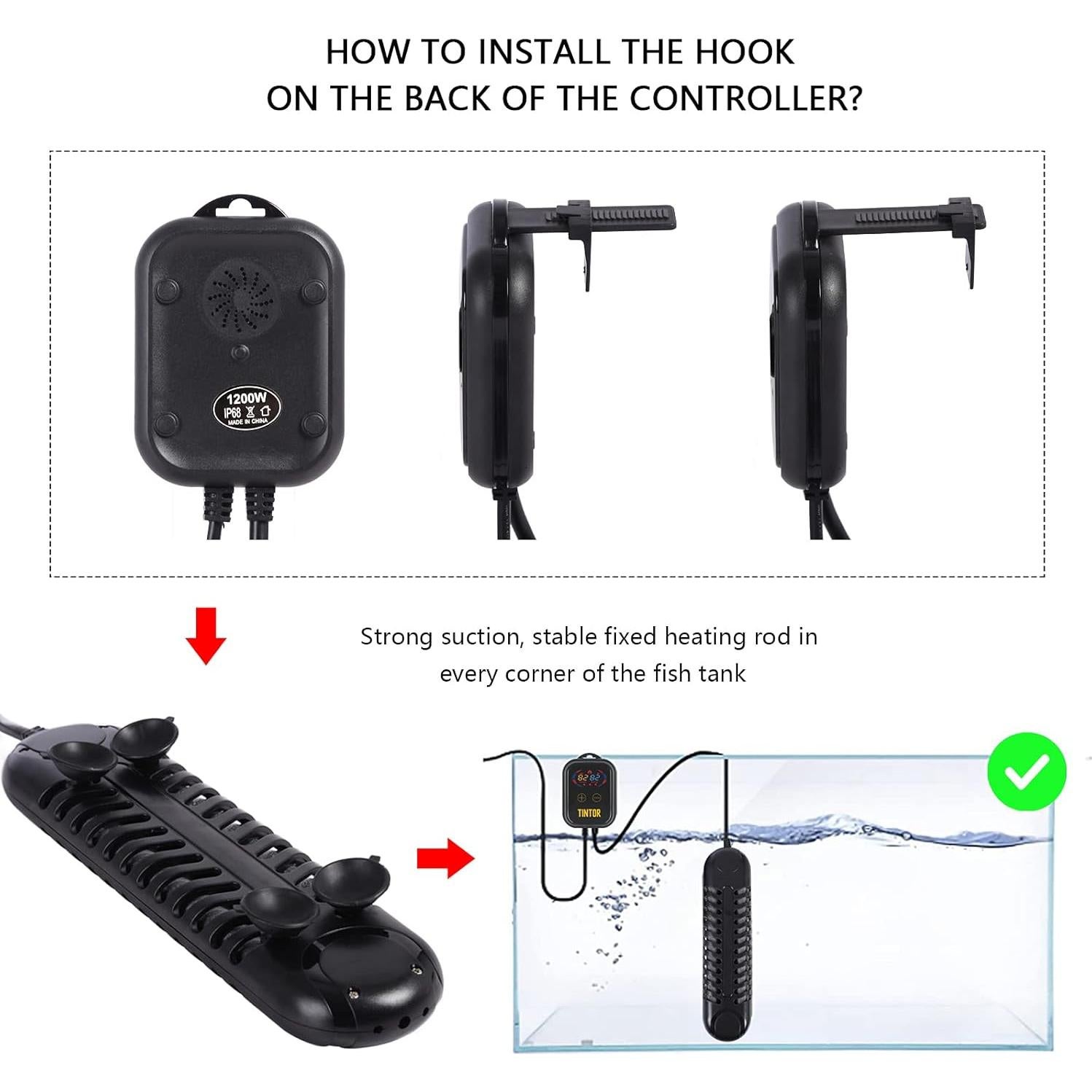 Calentador de Acuario Tintor 1200W Digital LED para Agua Dulce y Salada