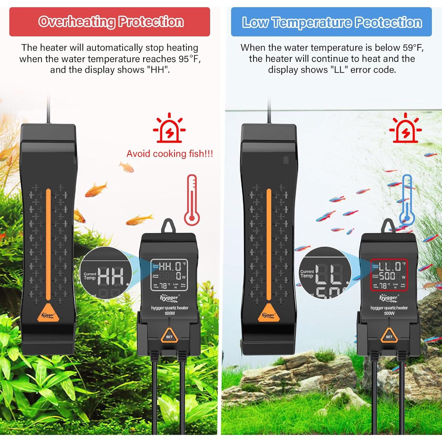 Calentador de Acuario Hygger 1000W con Control Digital LED