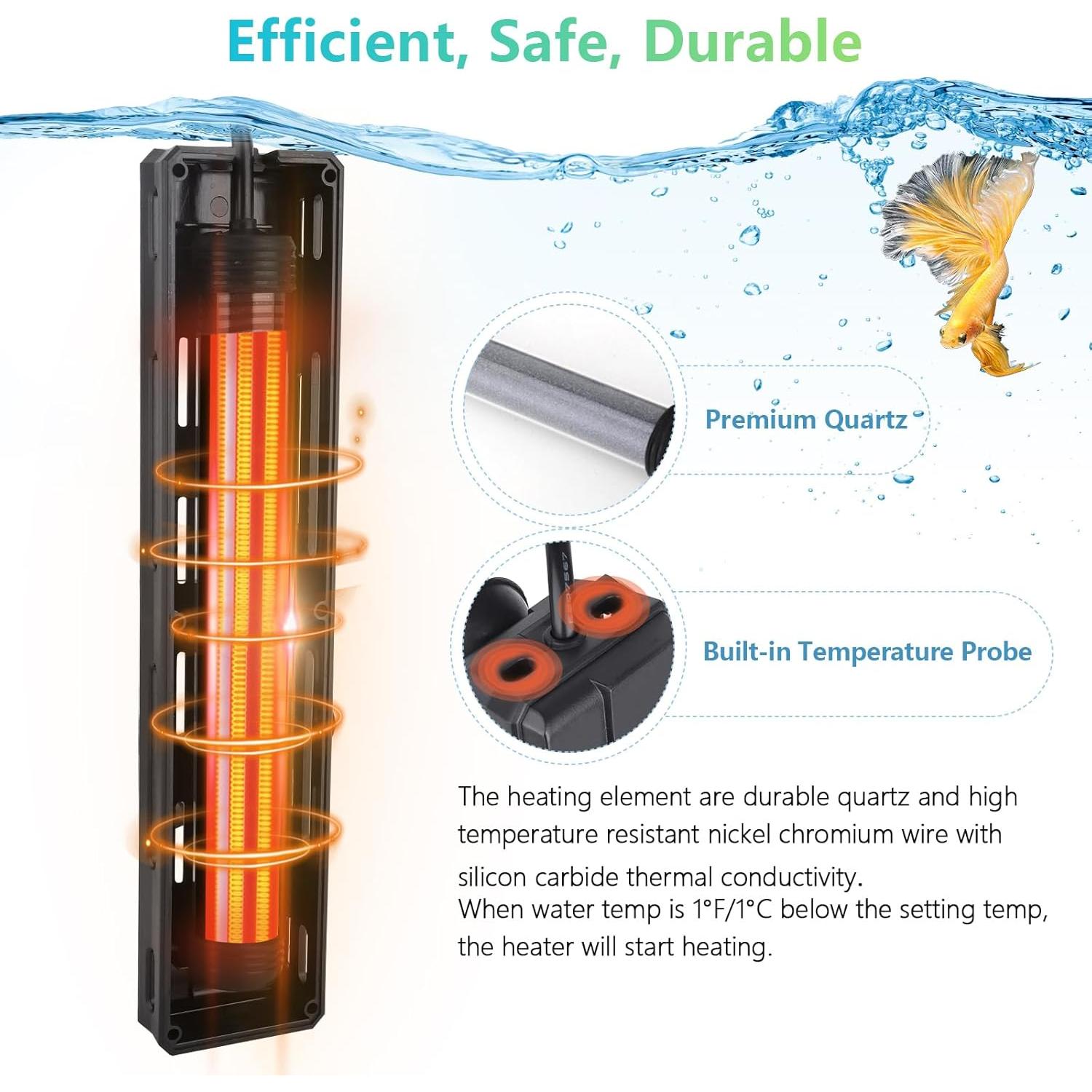 Calentador de Acuario Hygger 300W para 95-303 Litros con Controlador LED