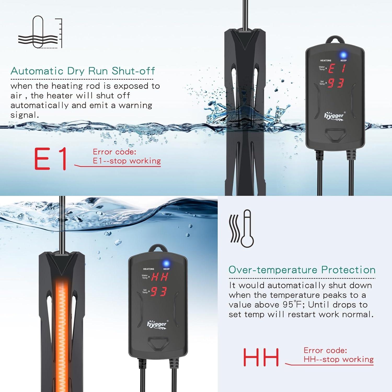 Calentador de Acuario Hygger 200W para 95-189 Litros