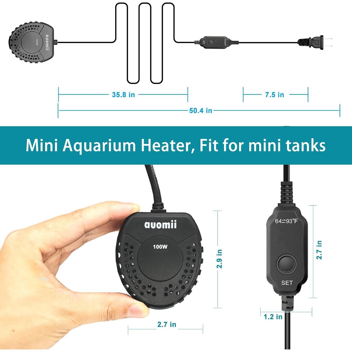 Calentador de Acuario AUOMII 50W con Controlador de Temperatura