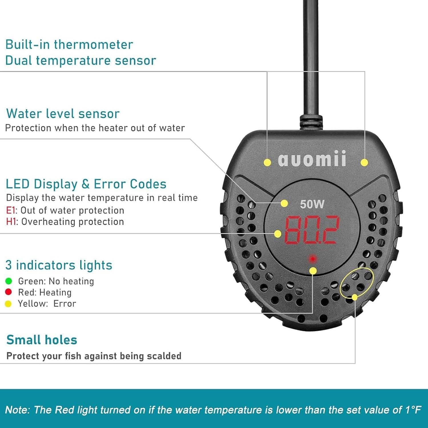 Calentador de Acuario AUOMII 50W con Controlador de Temperatura
