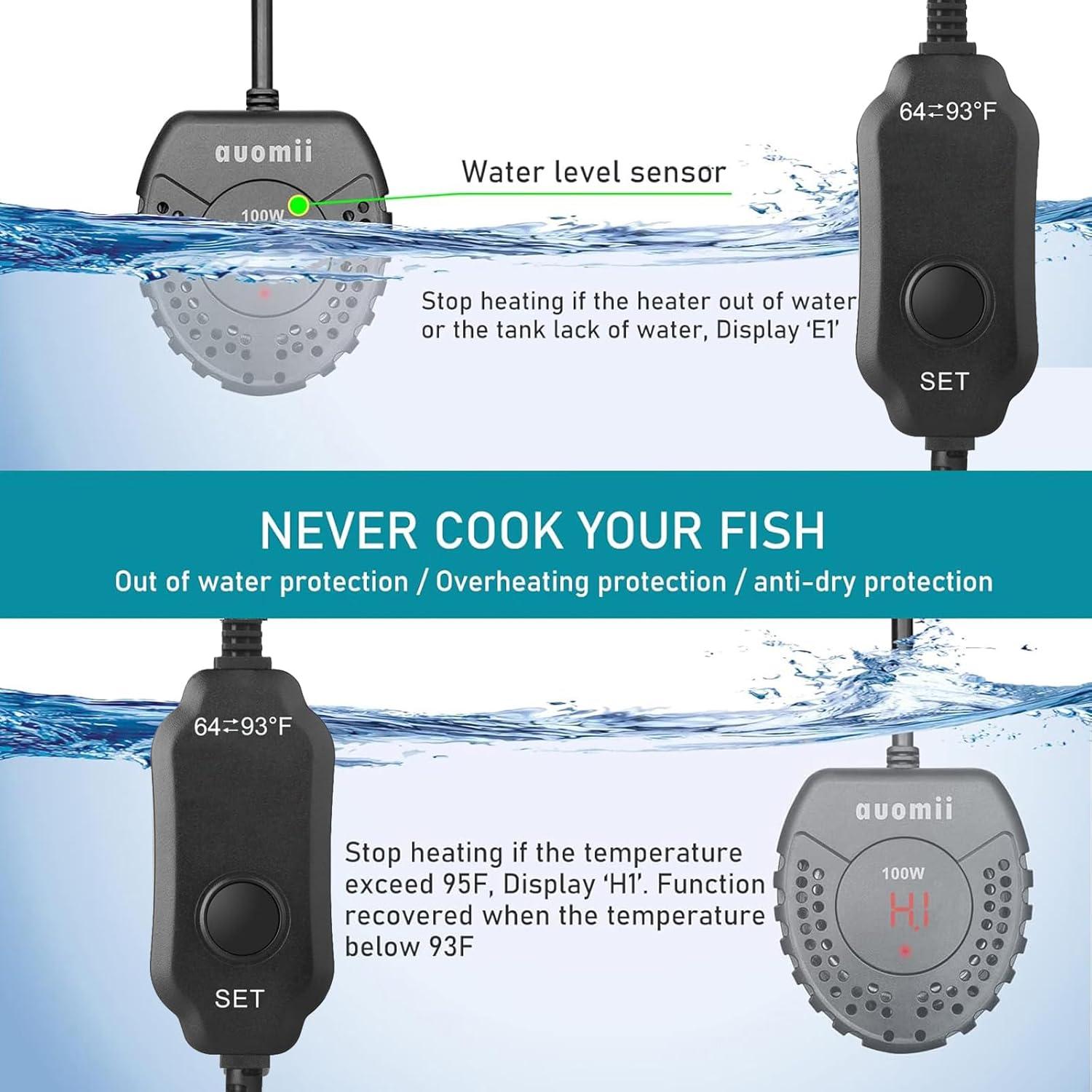 Calentador de Acuario AUOMII 50W con Controlador de Temperatura
