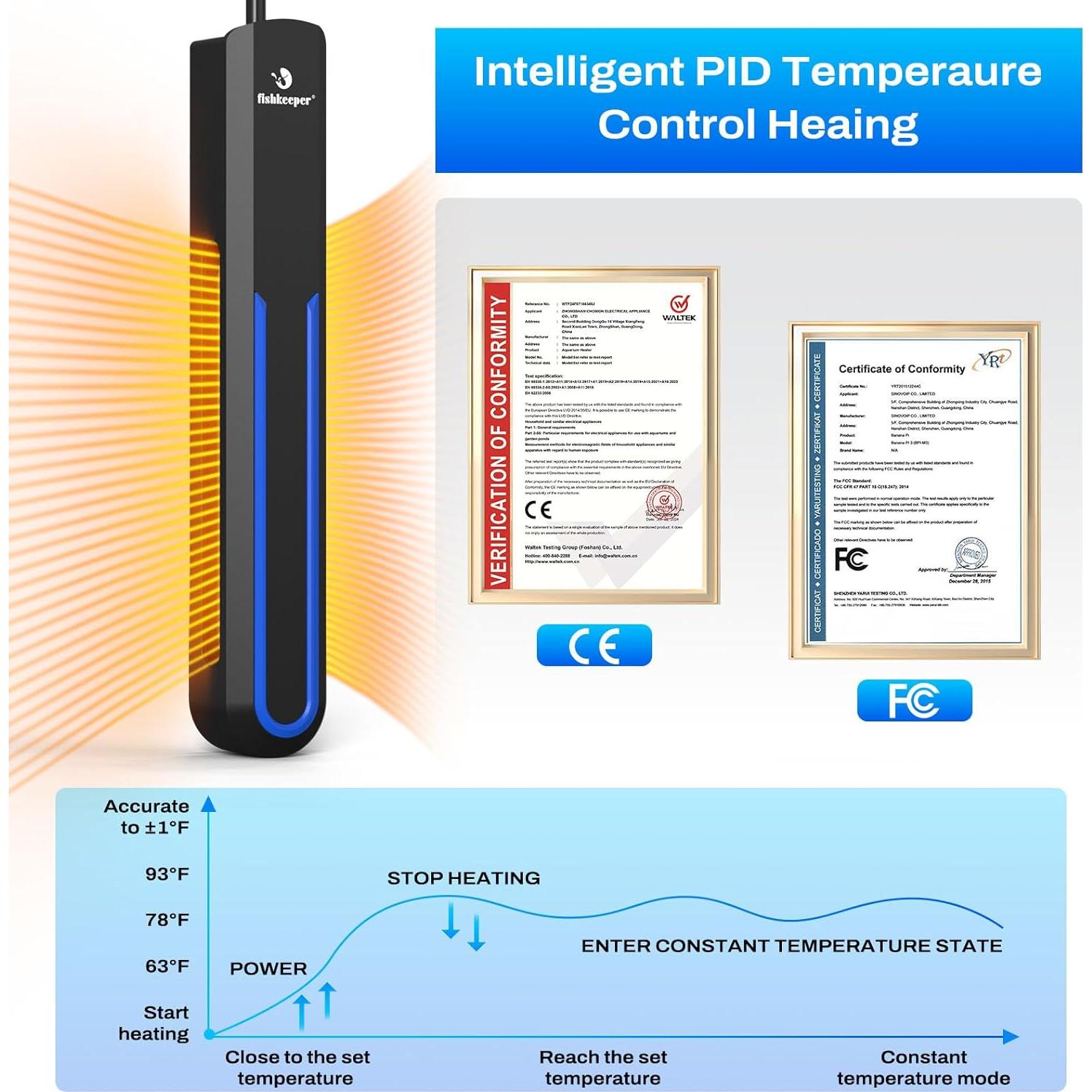 Calentador de Acuario Fishkeeper 500W para 250-511 Litros