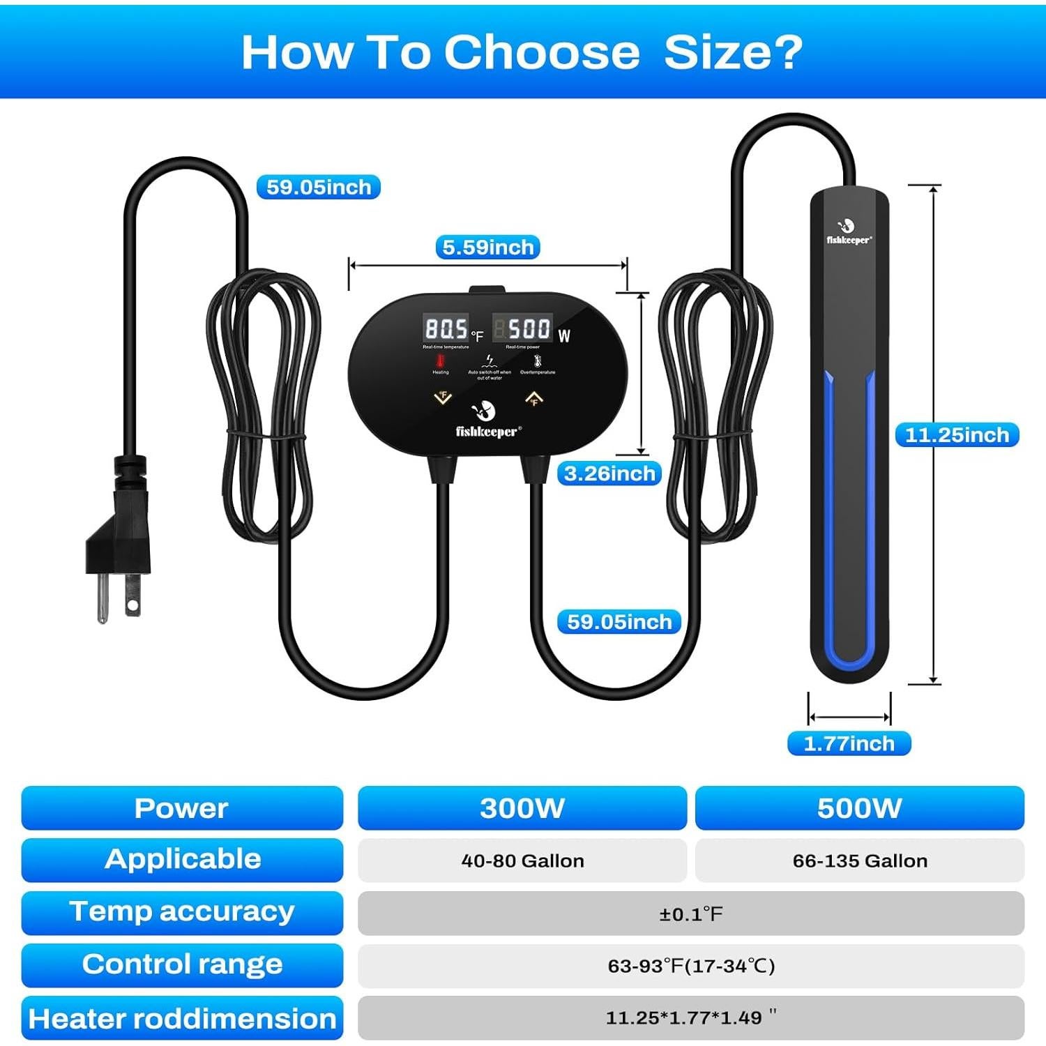 Calentador de Acuario Fishkeeper 500W para 250-511 Litros