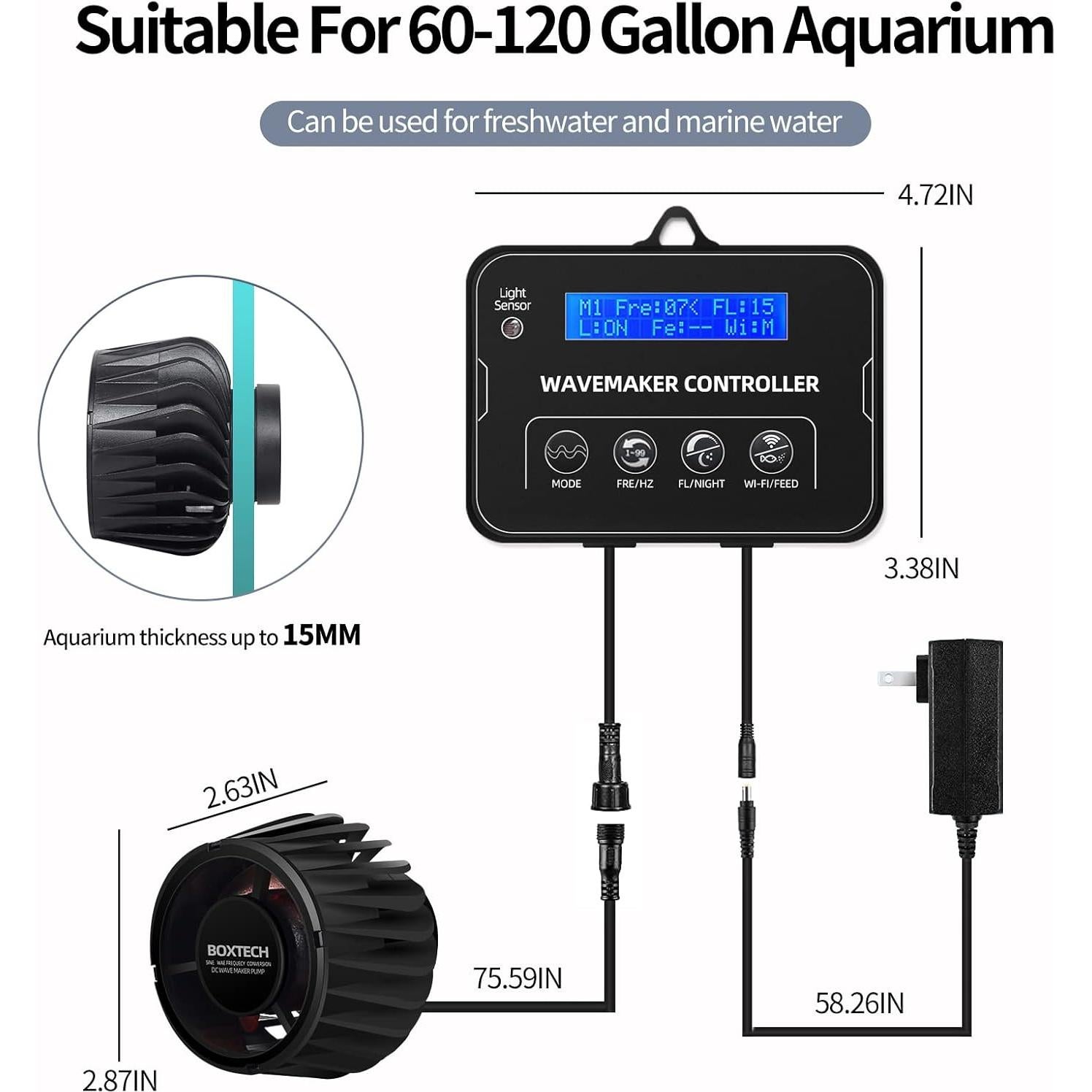 Creador de Olas UPETTOOLS 20W 3400 GPH para Acuario 60-120 Gal